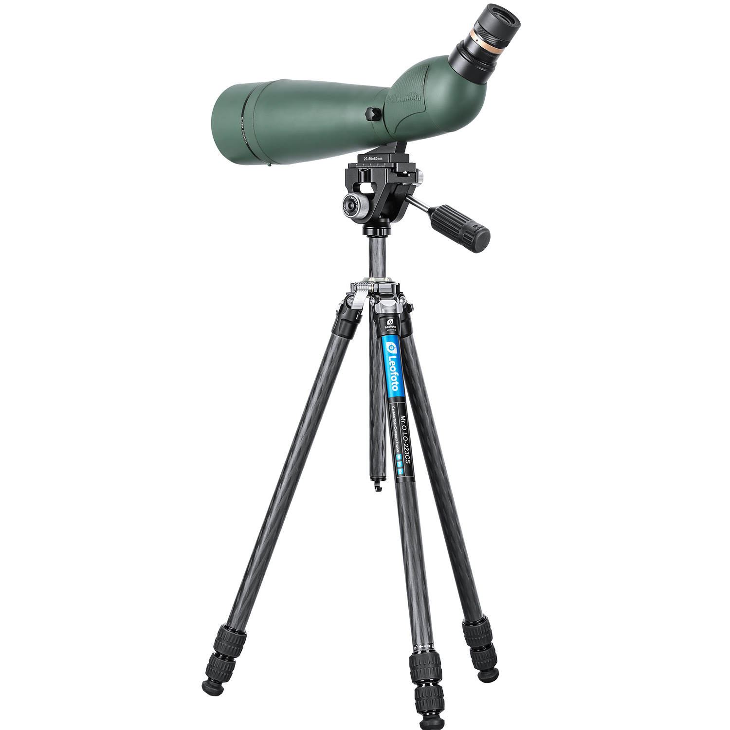 Leofoto LO-223CS + SW-02 Carbon Fiber Tripod + 2-Way Pan Head Kit for Binoculars | 22 lb Max Load